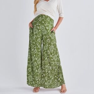 Elegant Green Paisley Wide-Leg Jumpsuit